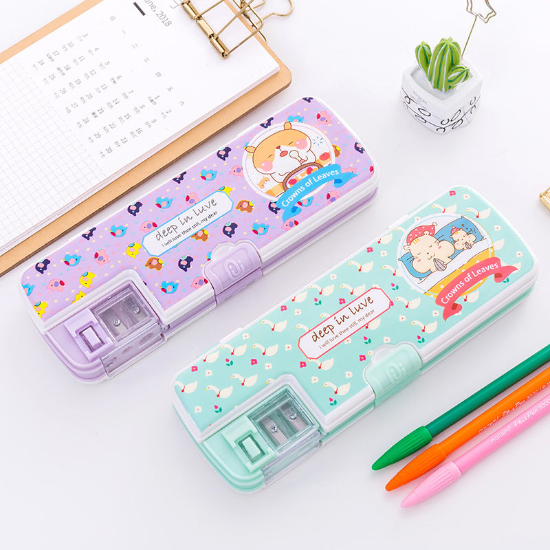 Wholesale Children's Cartoon Plastic Multifunctional Pencil Case with Pencil Sharpener